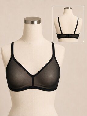 NEGATIVE Sheer Black Mesh Bralette Wireless Adjustable Straps Size S